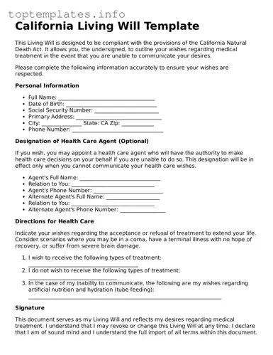 Printable Living Will Document for the State of California