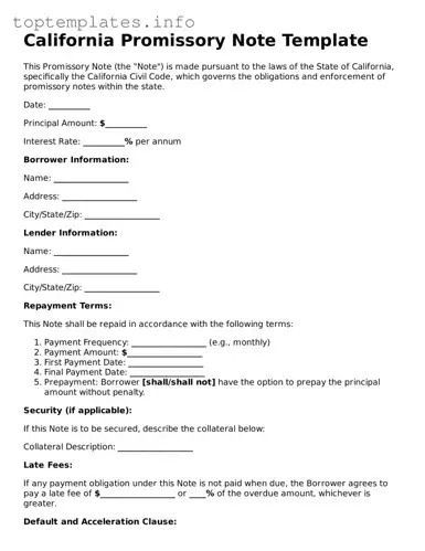 Printable Promissory Note Document for the State of California