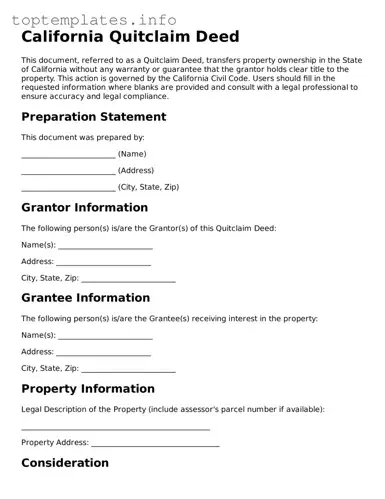 Printable Quitclaim Deed Document for the State of California