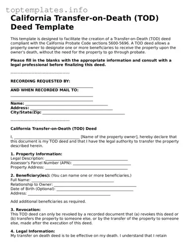 Printable Transfer-on-Death Deed Document for the State of California