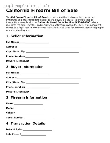 Printable Firearm Bill of Sale Document for the State of California