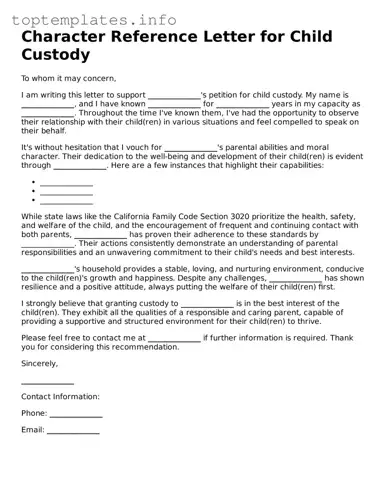 Attorney-Approved Character Reference Letter for Child Custody Template