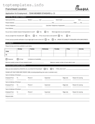 Fill in Your Chick Fil A Job Application Form