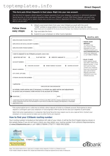 Fill in Your Citibank Direct Deposit Form