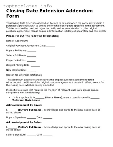 Attorney-Approved Closing Date Extension Addendum Form Template