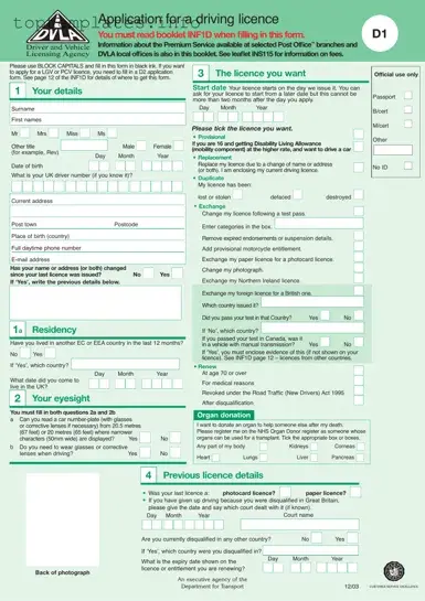Fill in Your D1 Dvla Form