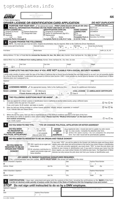 Fill in Your Ca Dmv Dl 44 Form