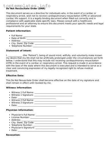 Attorney-Approved Do Not Resuscitate Order Template