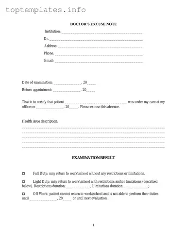 Fill in Your Doctors Excuse Note Form