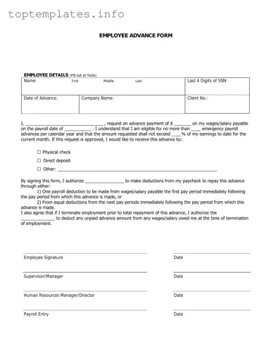 Fill in Your Employee Advance Form