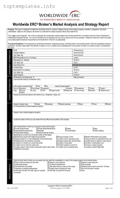 Fill in Your Erc Broker Market Analysis Form