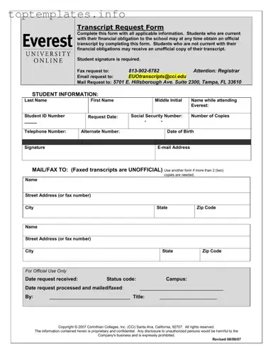 Fill in Your Everest University Transcript Form