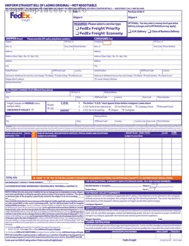 Fill in Your Fedex Bill Of Lading Form