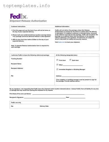 Fill in Your Fedex Release Form