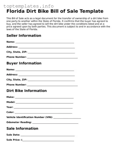 Printable Dirt Bike Bill of Sale Document for the State of Florida