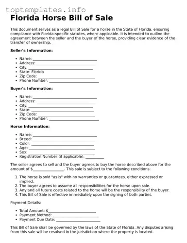 Printable Horse Bill of Sale Document for the State of Florida