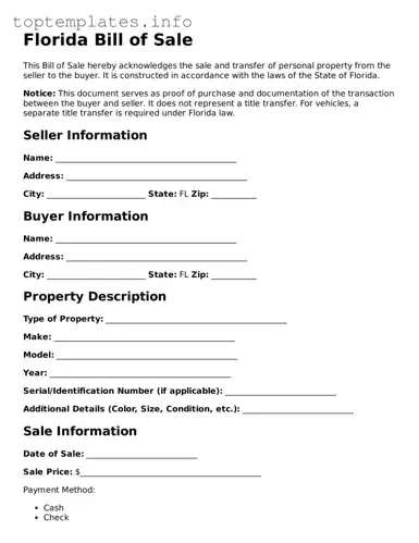 Printable Bill of Sale Document for the State of Florida