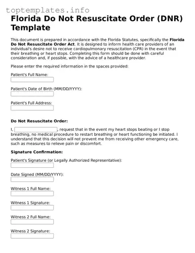Printable Do Not Resuscitate Order Document for the State of Florida