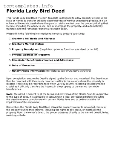Printable Lady Bird Deed Document for the State of Florida