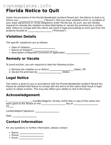 Printable Notice to Quit Document for the State of Florida