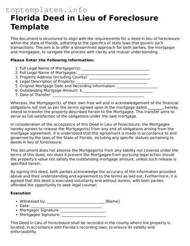 Printable Deed in Lieu of Foreclosure Document for the State of Florida