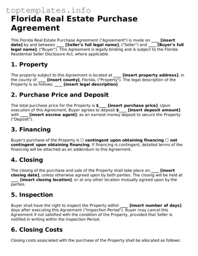 Printable Real Estate Purchase Agreement Document for the State of Florida