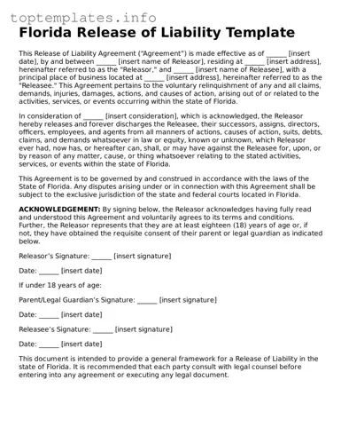 Printable Release of Liability Document for the State of Florida
