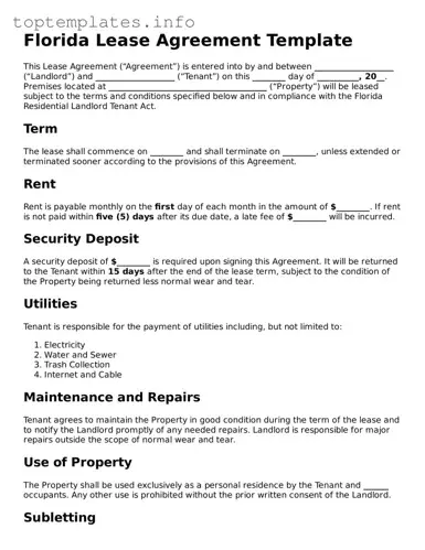Printable Lease Agreement Document for the State of Florida