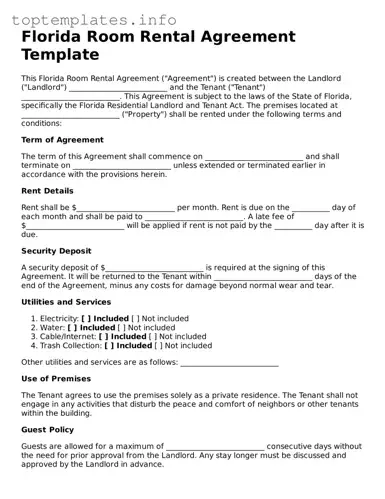 Printable Room Rental Agreement Document for the State of Florida
