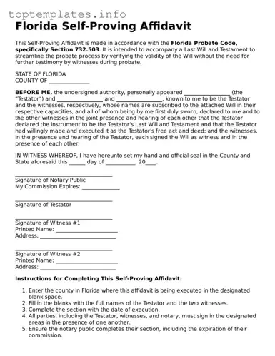 Printable Self-Proving Affidavit Document for the State of Florida