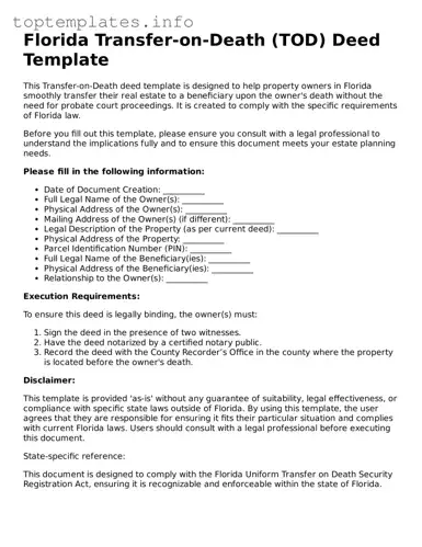 Printable Transfer-on-Death Deed Document for the State of Florida