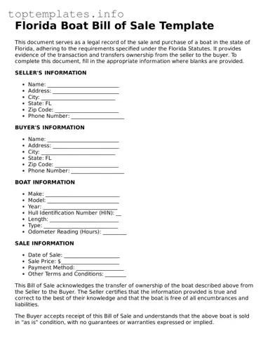 Printable Boat Bill of Sale Document for the State of Florida