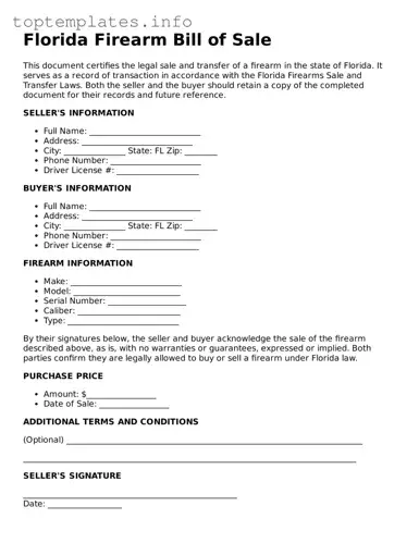 Printable Firearm Bill of Sale Document for the State of Florida