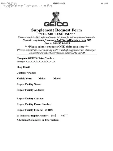 Fill in Your Geico Supplement Request Form