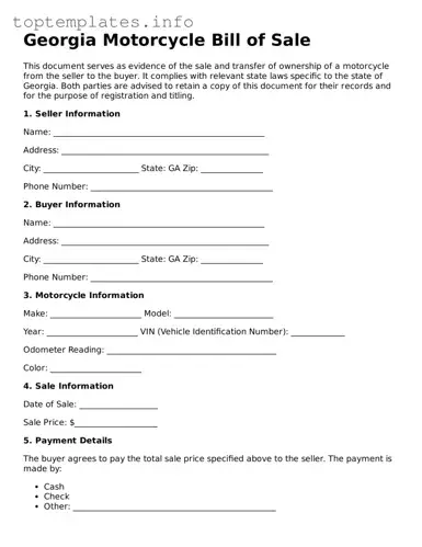 Printable Motorcycle Bill of Sale Document for the State of Georgia