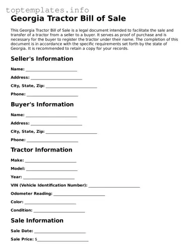 Printable Tractor Bill of Sale Document for the State of Georgia