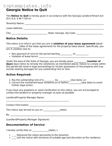 Printable Notice to Quit Document for the State of Georgia