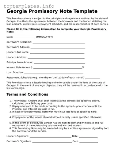 Printable Promissory Note Document for the State of Georgia