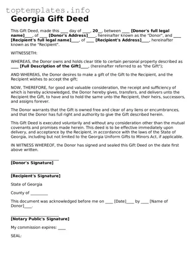 Printable Gift Deed Document for the State of Georgia