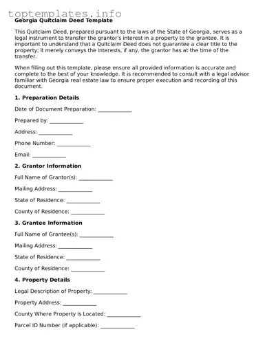 Printable Quitclaim Deed Document for the State of Georgia