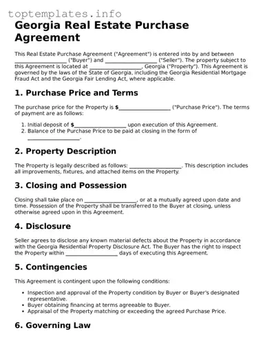 Printable Real Estate Purchase Agreement Document for the State of Georgia