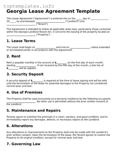 Printable Lease Agreement Document for the State of Georgia
