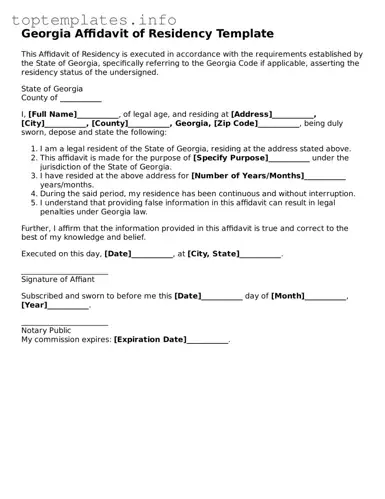 Printable Affidavit of Residency Document for the State of Georgia