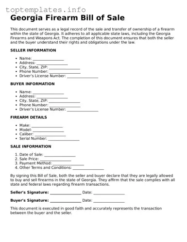 Printable Firearm Bill of Sale Document for the State of Georgia