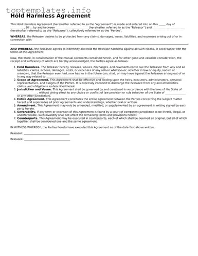 Attorney-Approved Hold Harmless Agreement Template