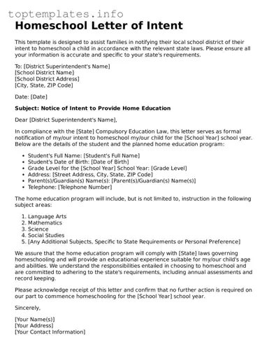 Attorney-Approved Homeschool Letter of Intent Template