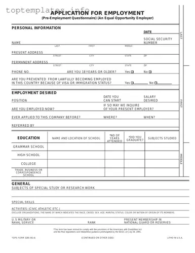 Fill in Your Employment Application Pdf Form