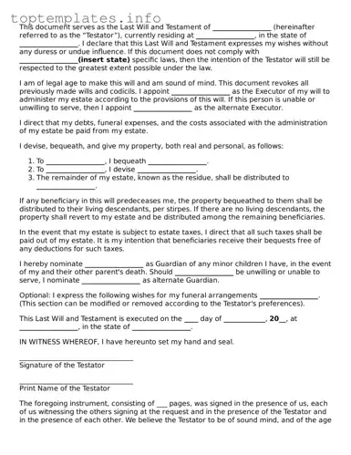 Attorney-Approved Last Will and Testament Template