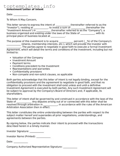 Attorney-Approved Investment Letter of Intent Template