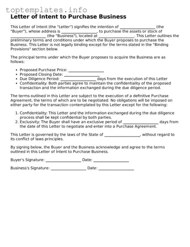 Attorney-Approved Letter of Intent to Purchase Business Template